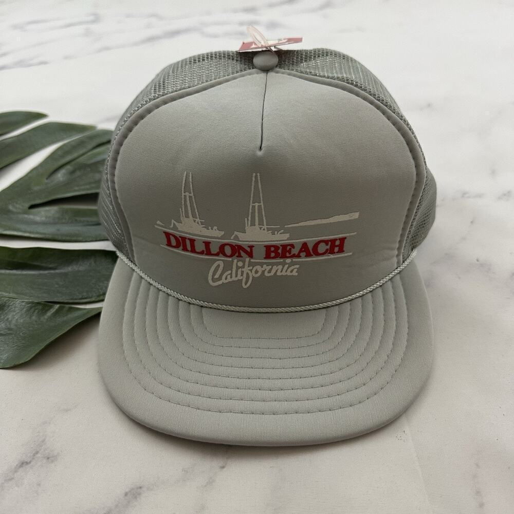 Dillon Beach California Vintage 80s Snap Back Trucker Hat New One Size Gray